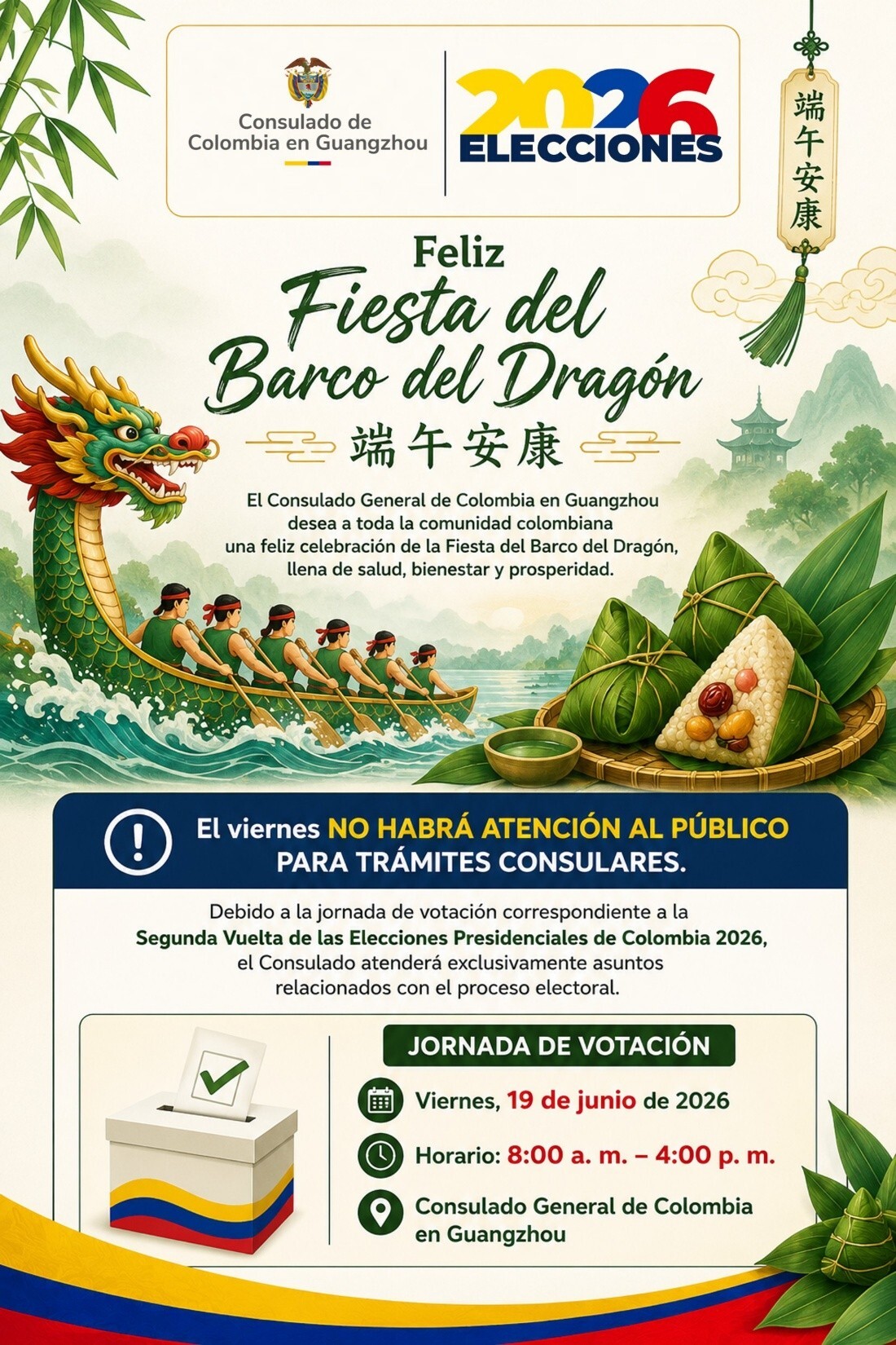 Jornada de votación y atención consular durante la Fiesta del Barco del Dragón